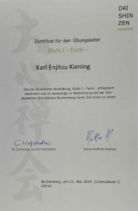 Zendoleiter Stufe 1 Zertifikat für Karl Kiening